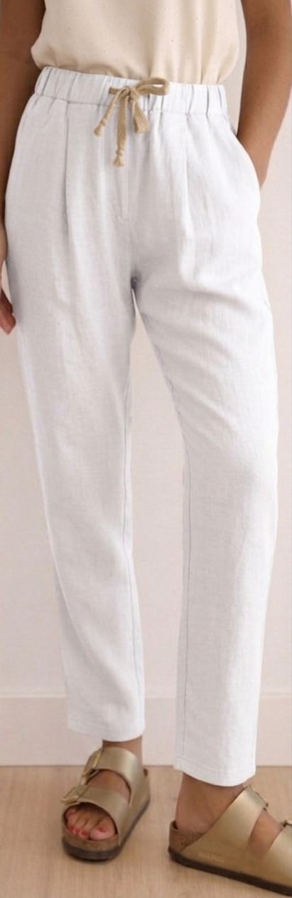 Pantalón fluido tencel con goma en cintura color blanco