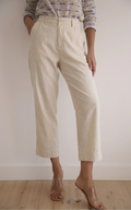 Pantalón con goma en espalda ante color piedra