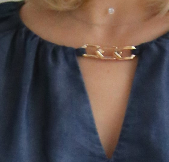 Blusa tencel denim, herraje dorado.