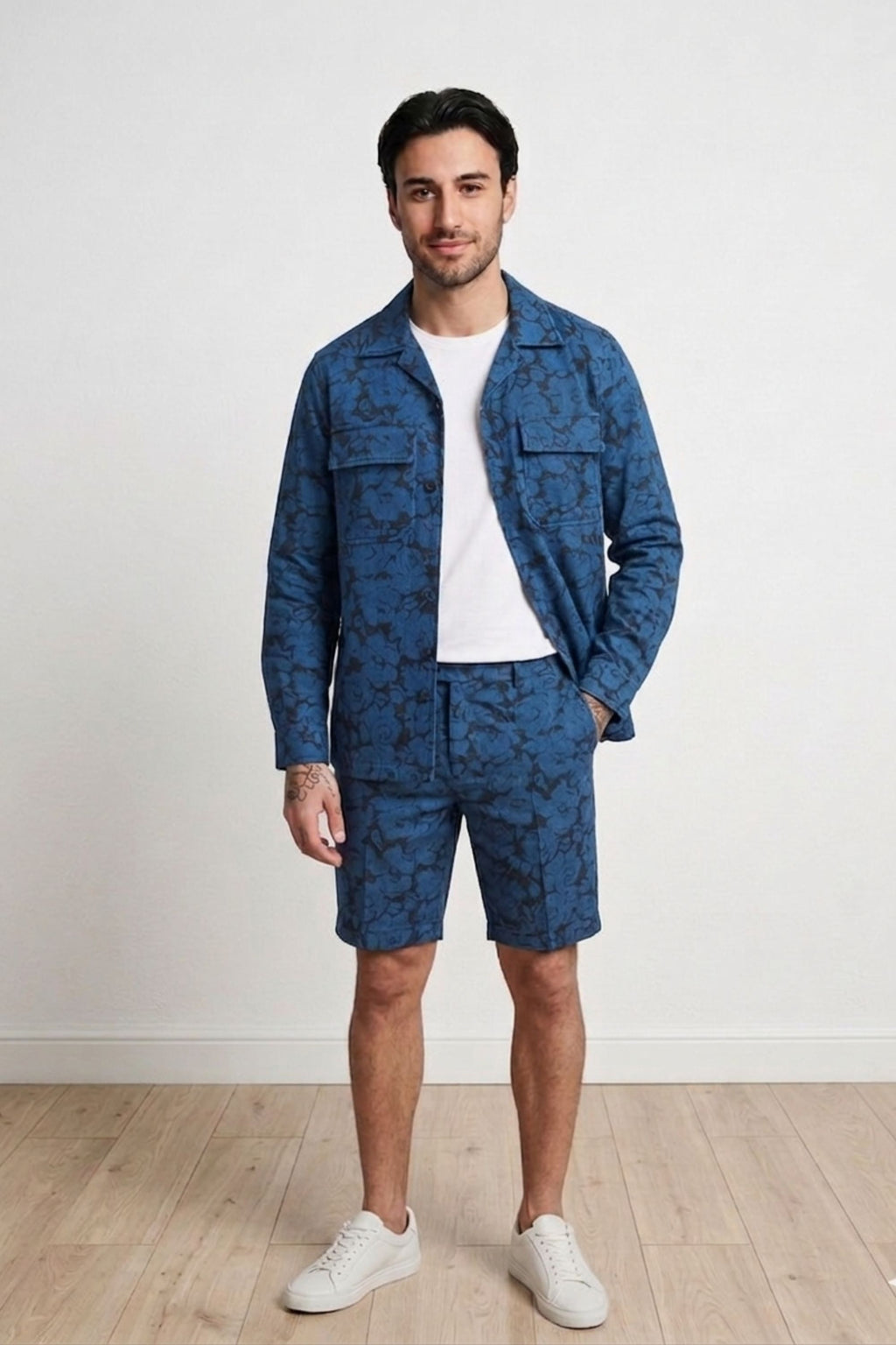Bermuda estampada en tejido denim