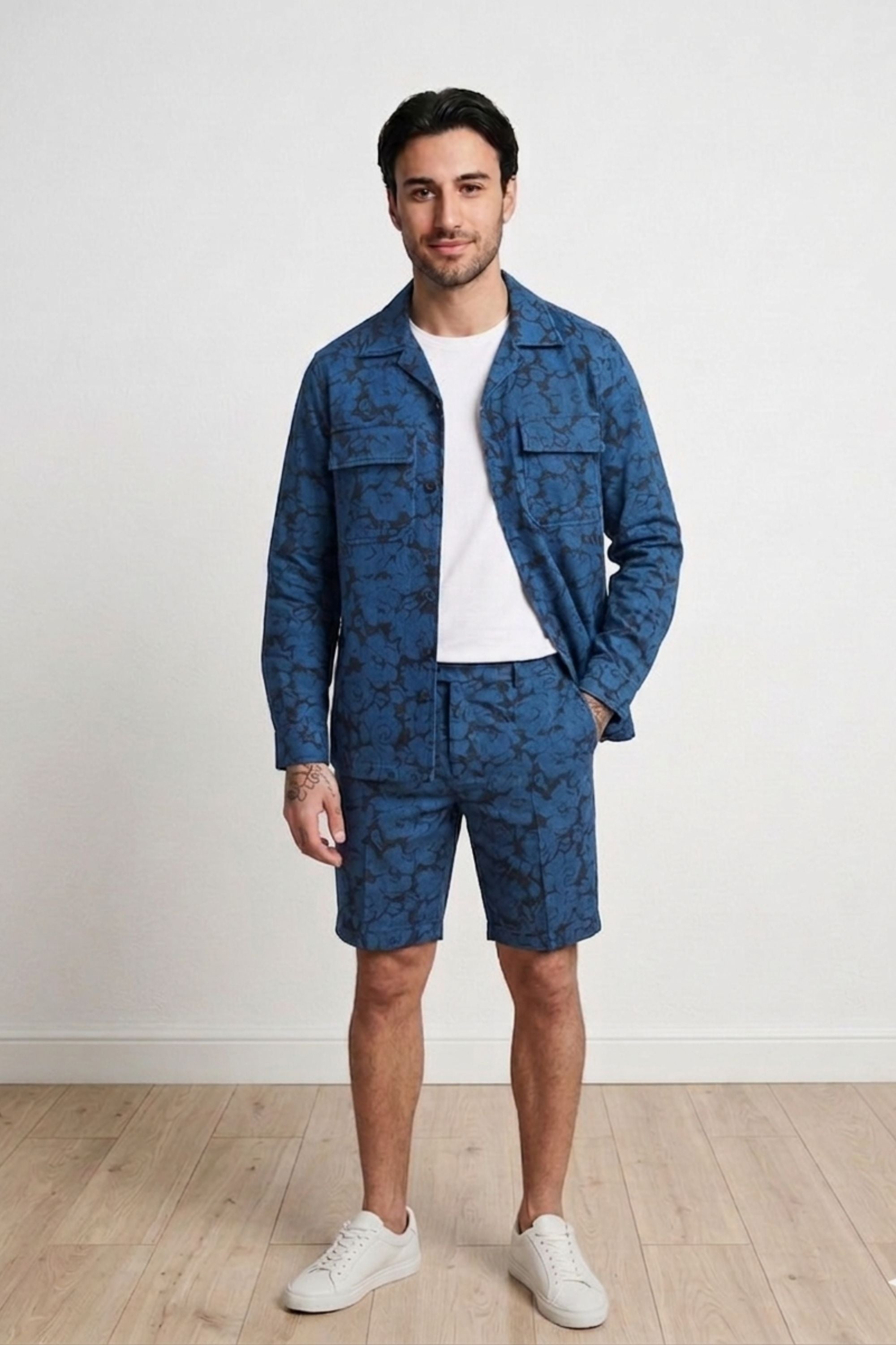 Bermuda estampada en tejido denim
