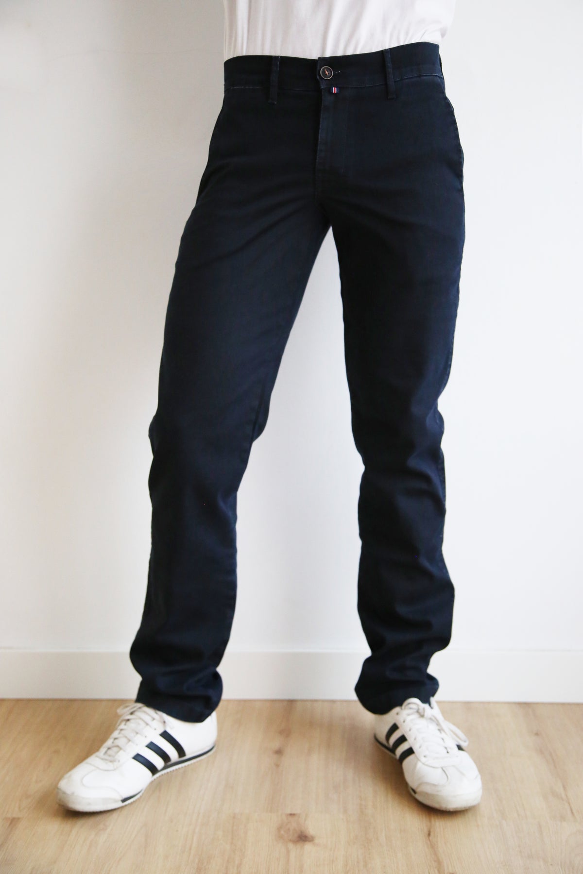 Pantalón chino vaquero recto, regular fit hombre, denim elásticol.