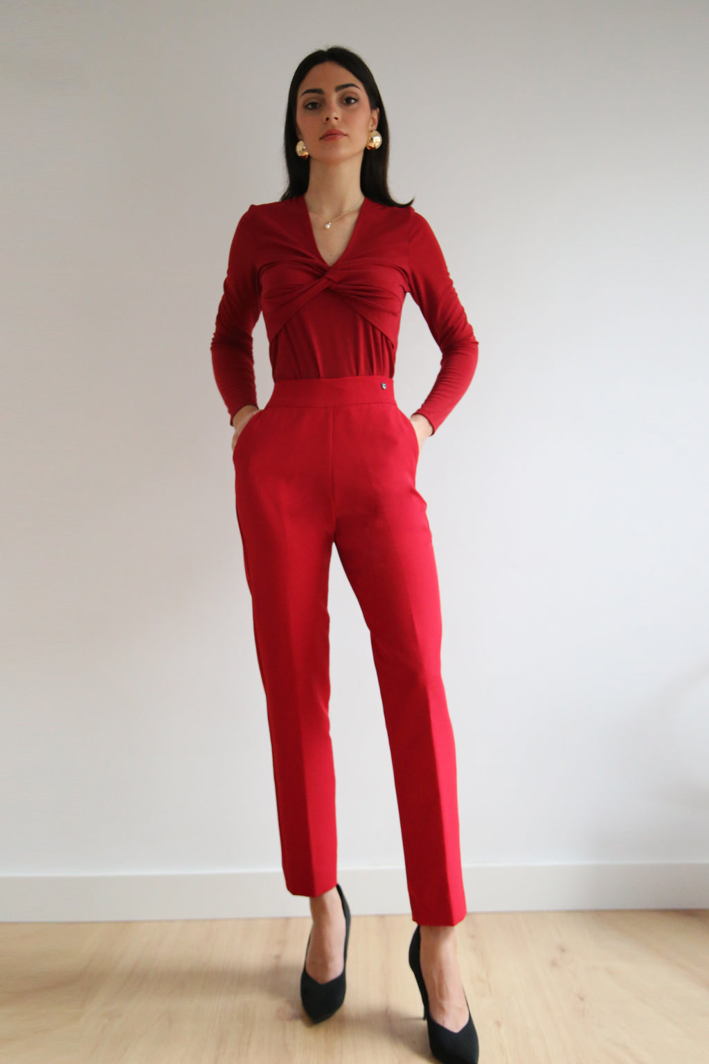 Pantalón estilo sastre, corte recto, tiro alto, .