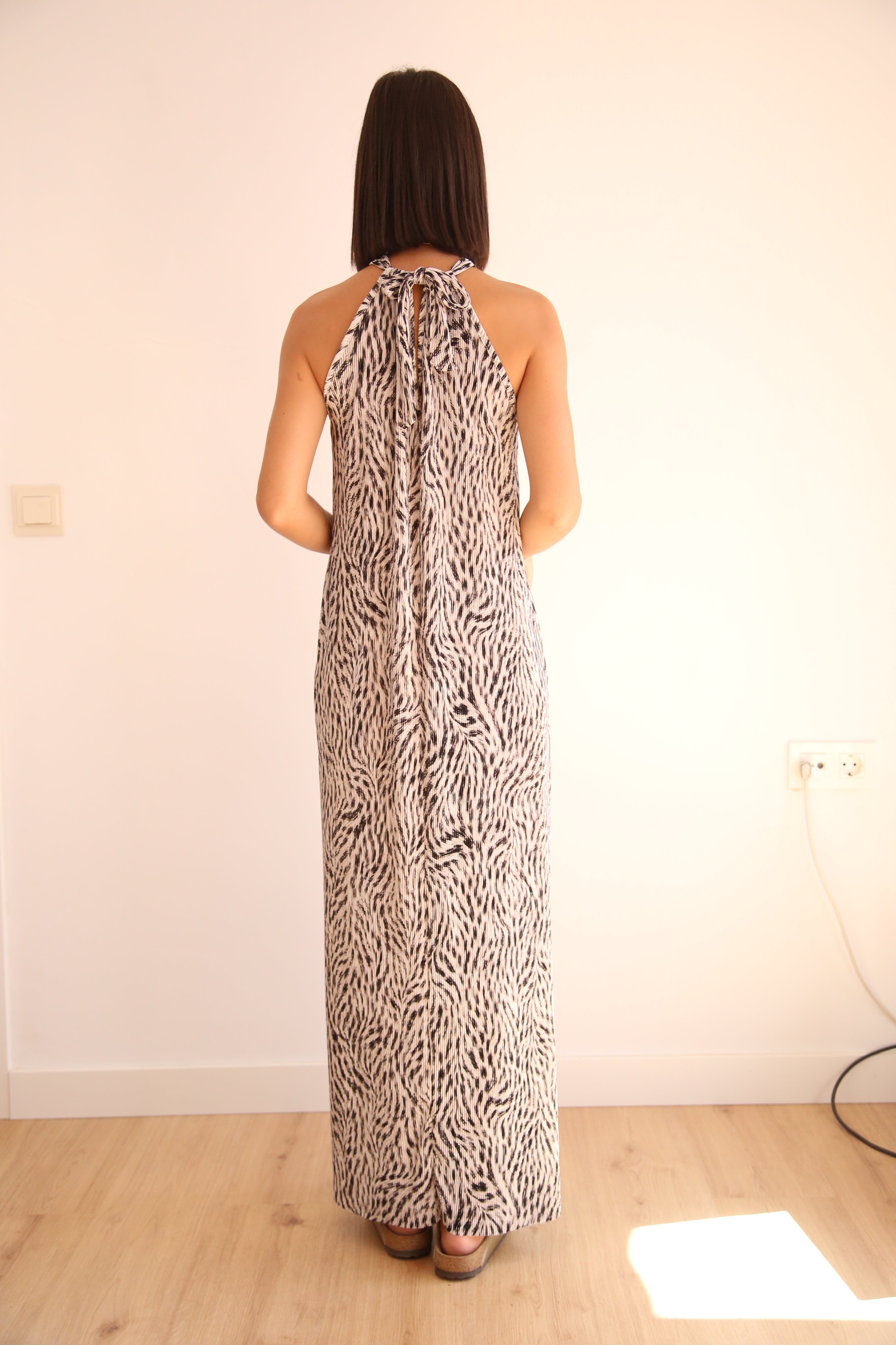 Vestido largo plisado estampado