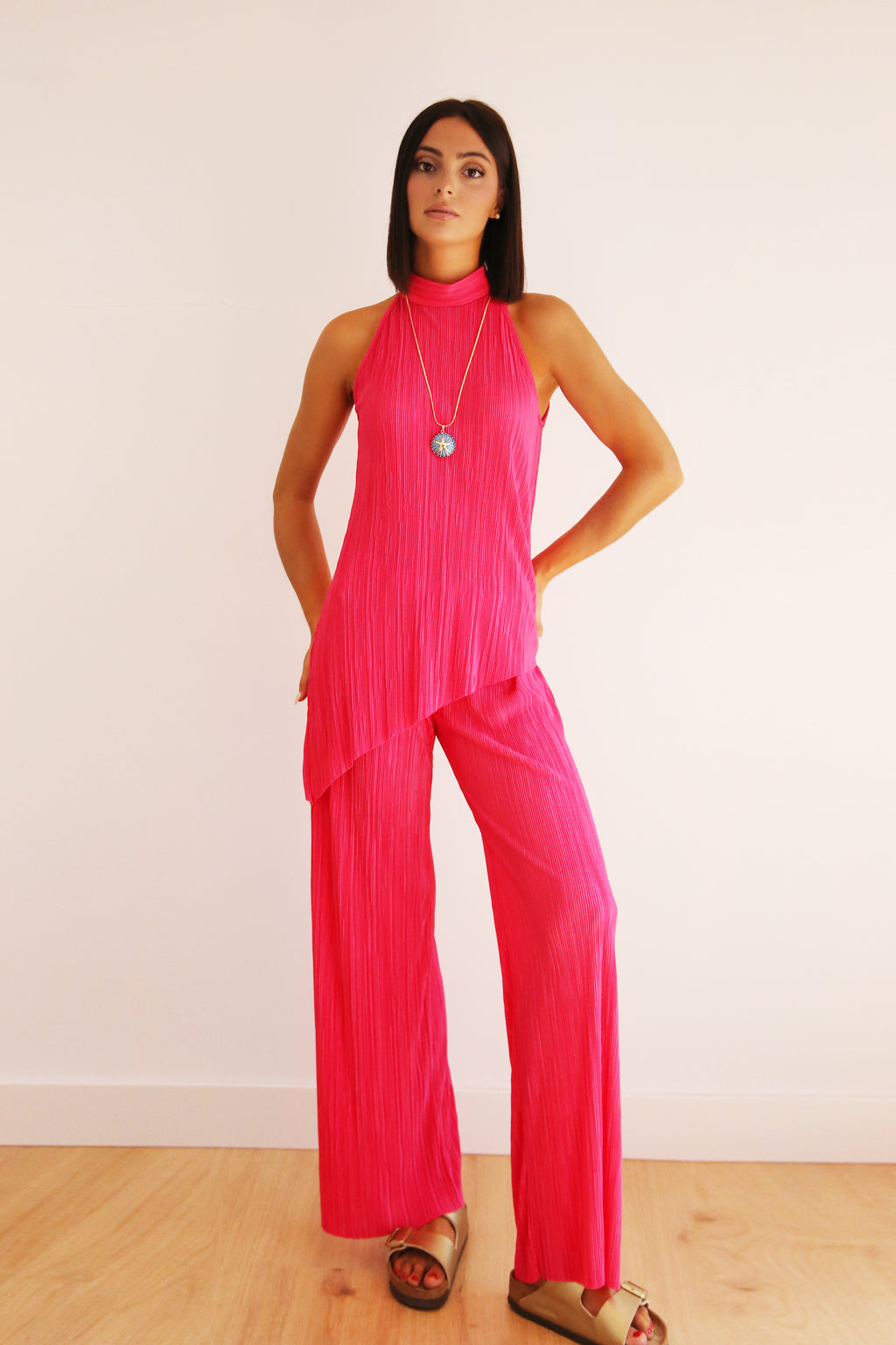 Pantalón ancho plisado con goma
