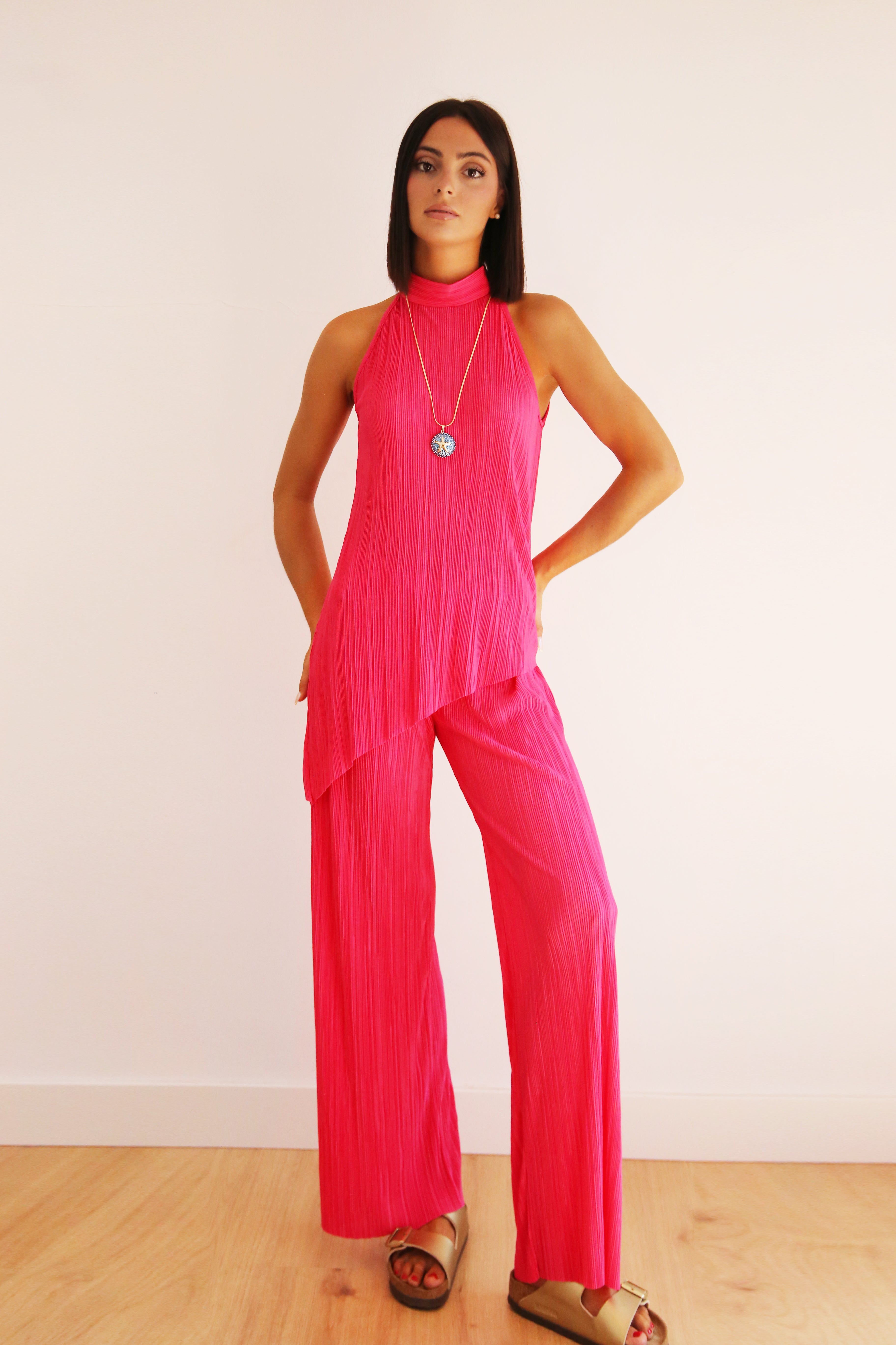 Pantalón ancho plisado con goma