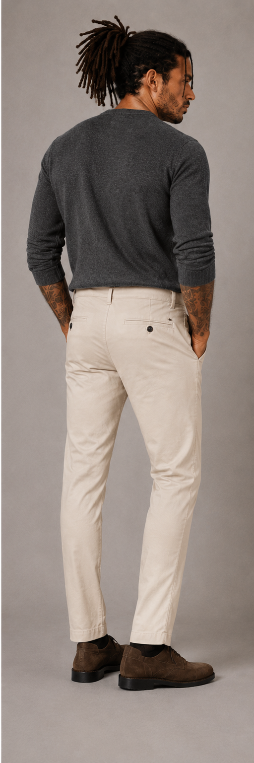Pantalón chino algodón licra color beige corte recto