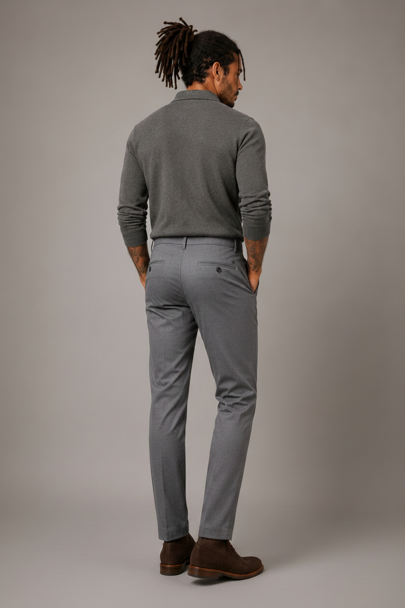 Pantalón chino algodón licra color acero corte recto