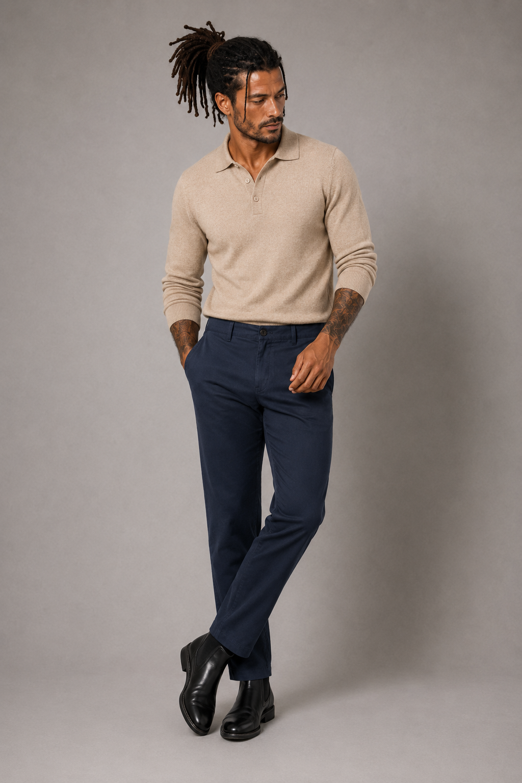 Pantalón chino algodón licra color marino corte recto