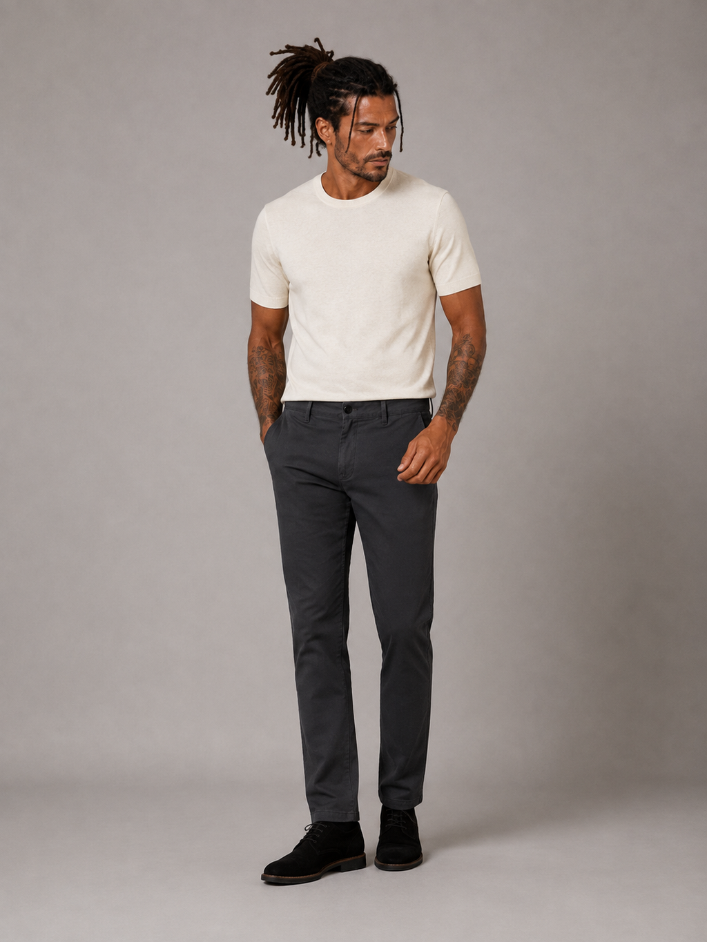 Pantalón chino algodón licra color antracita corte recto