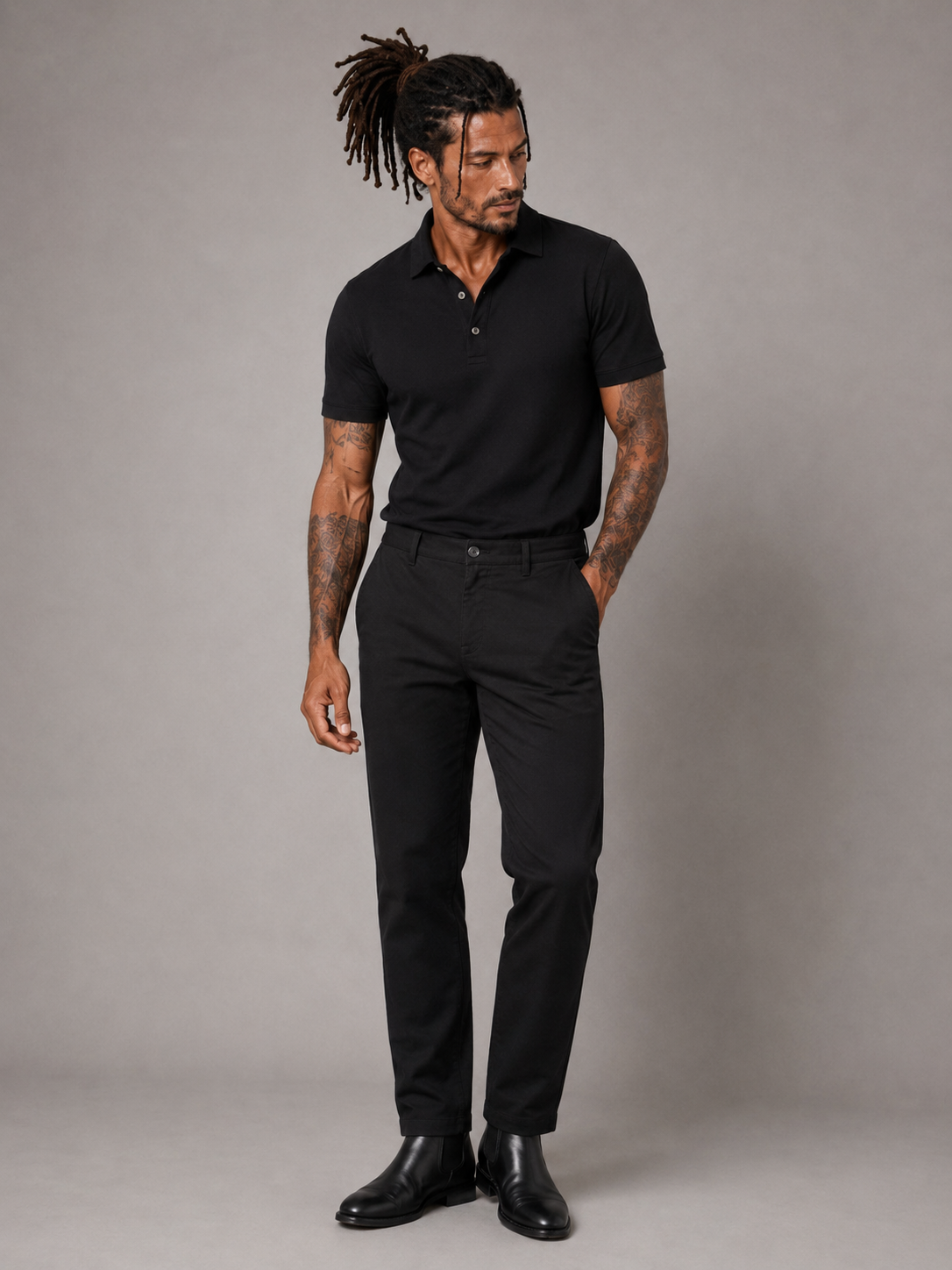 Pantalón chino algodón licra color negro corte recto