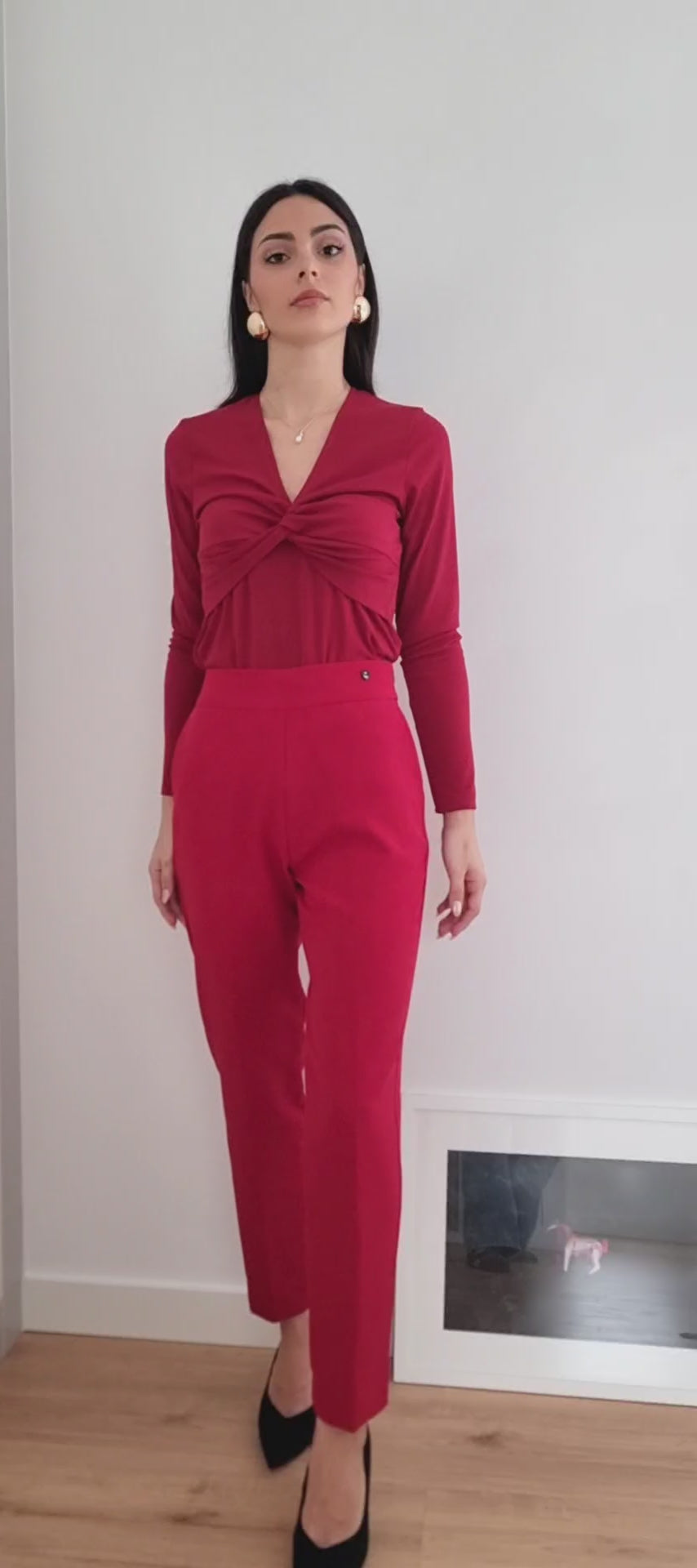 Pantalón estilo sastre, corte recto, tiro alto, .